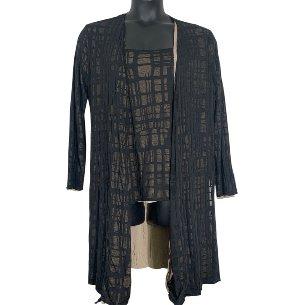 Marla Wynne reversible Black and Tan Cardigan and Tank Set XL New